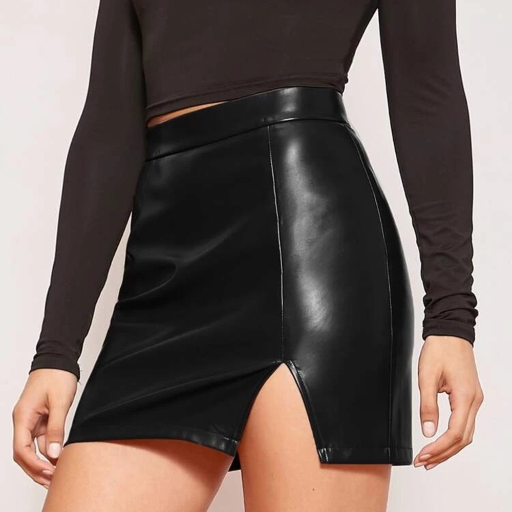 SHEIN Split Hem Polyurethane Faux Leather Skirt